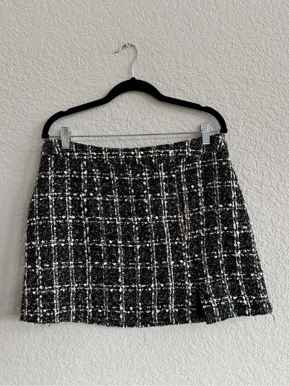Francesca's Collections Black and White Tweed Plaid Mini Skirt